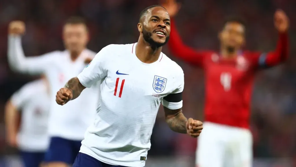 Raheem Sterling of England celebrates as he scores his team’s fourth goal and completes his hat trick during the 2020 UEFA European Championships Group A qualifying match between England and Czech Republic at Wembley Stadium on March 22, 2019 in London, United Kingdom. Photo by Clive Rose/Getty Images