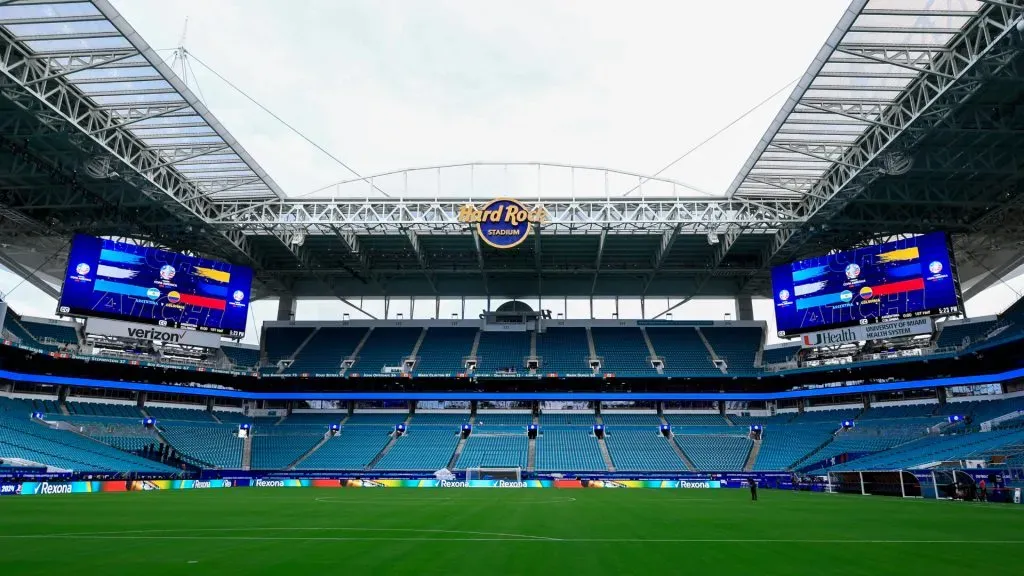 General view of Hard Rock Stadium during Colombia’s field recognition ahead of the CONMEBOL Copa America 2024 final against Argentina. Buda Mendes/Getty Images