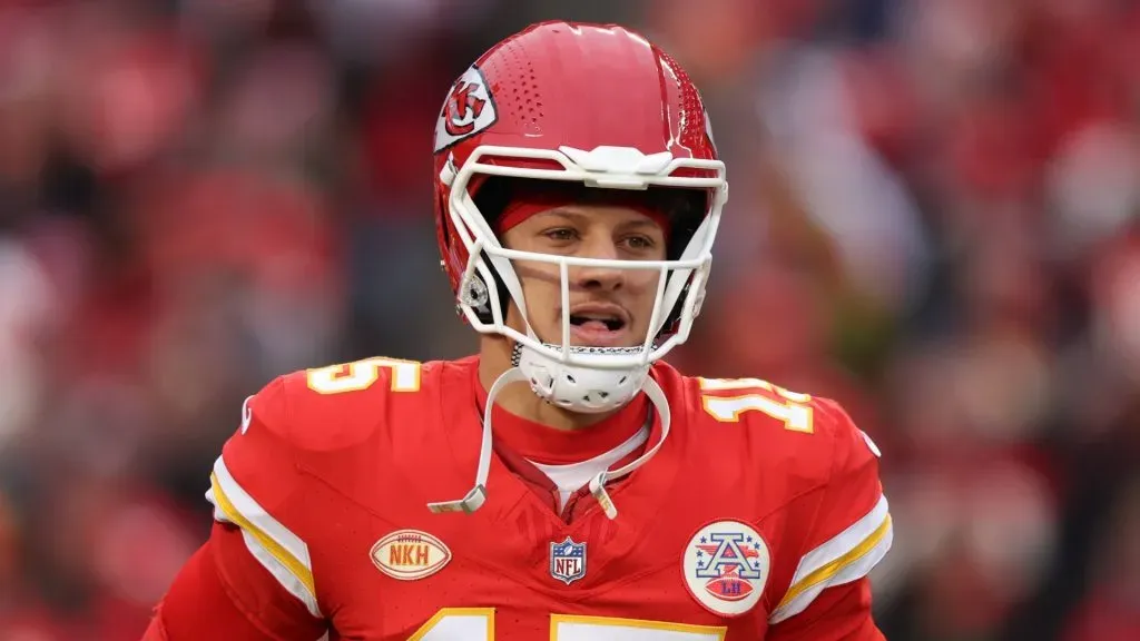 Patrick Mahomes looks on during a game.