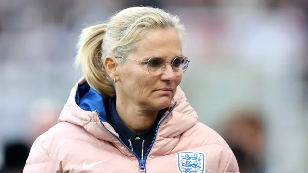 Sarina Wiegman, Manager of England, looks on prior to the UEFA Women’s EURO 2025 qualifying match between England and France at St James’ Park on May 31, 2024 in Newcastle upon Tyne, England.