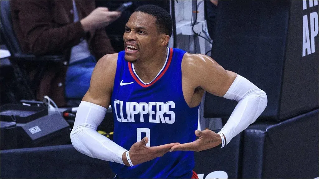 Russell Westbrook of the Los Angeles Clippers celebrating after scoring.