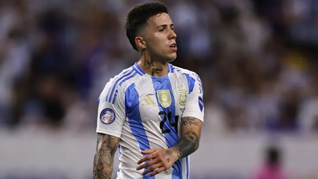 Enzo Fernandez of Argentina gestures during the CONMEBOL Copa America 2024 quarter-final match between Argentina and Ecuador at NRG Stadium on July 04, 2024 in Houston, Texas. Photo by Omar Vega/Getty Images