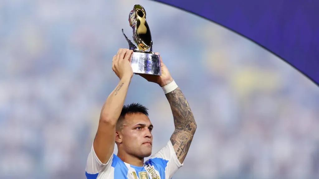 Lautaro Martinez of Argentina celebrates with the Golden Boot trophy after winning the CONMEBOL Copa America 2024. Maddie Meyer/Getty Images