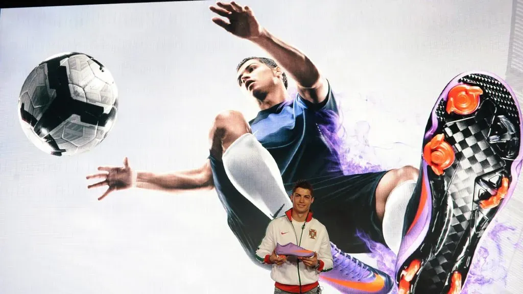 Cristiano Ronaldo unveils the new Nike Mercurial Vapor Superfly II boots he will wear for the rest of the domestic season, and at the World Cup, on February 24, 2010. Christopher Lee/Getty Images