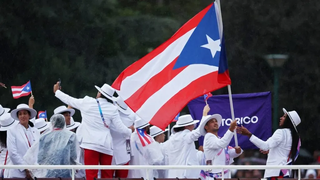 Athletes of Team Puerto Rico are seen on a boat on the River Seine during the opening ceremony of the Olympic Games Paris 2024 on July 26, 2024 in Paris, France. (Photo by Kevin C. Cox/Getty Images)