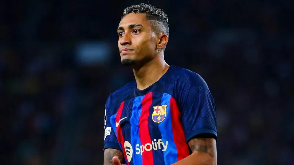 Raphael Dias Belloli ‘Raphinha’ of FC Barcelona looks on during the UEFA Champions League group C match between FC Barcelona and FC Internazionale at Spotify Camp Nou on October 12, 2022 in Barcelona, Spain.
