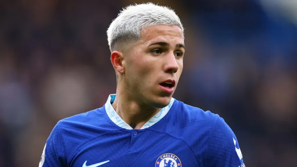 Enzo Fernandez of Chelsea during the Premier League match between Chelsea FC and Aston Villa at Stamford Bridge on April 1, 2023 in London, United Kingdom.