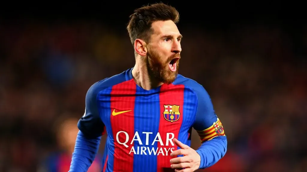 Lionel Messi of Barcelona celebrates after scoring the opening goal during the La Liga match between FC Barcelona and RC Celta de Vigo at the Camp Nou on March 4, 2017 in Barcelona, Spain.