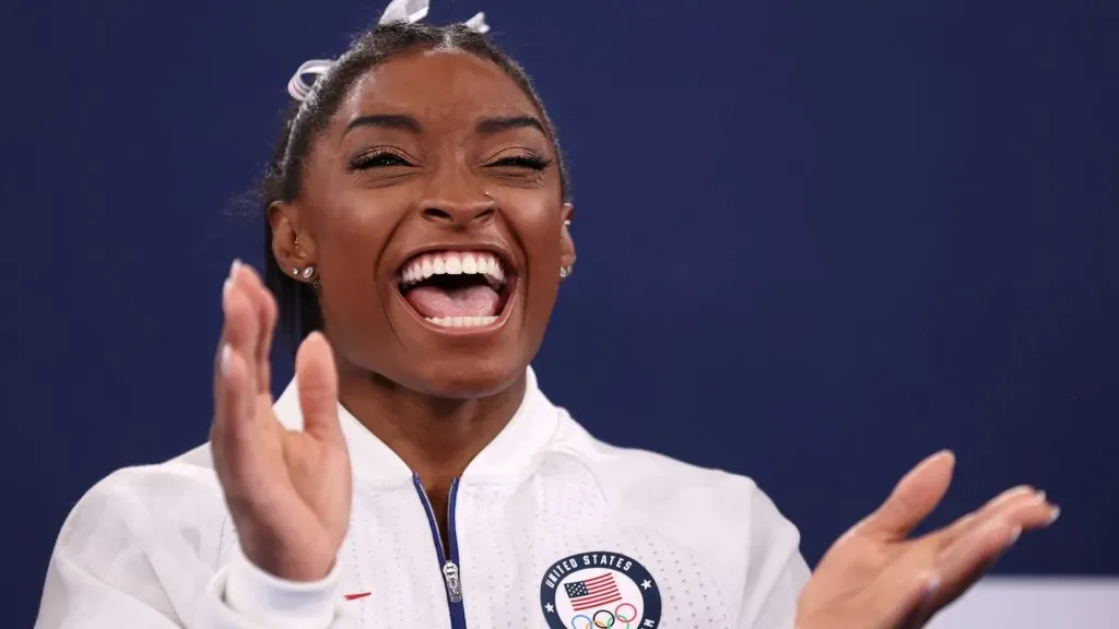 Simone Biles of Team United States reacts during the Women’s Team Final on day four of the Tokyo 2020 Olympic Games at Ariake Gymnastics Centre on July 27, 2021 in Tokyo, Japan.