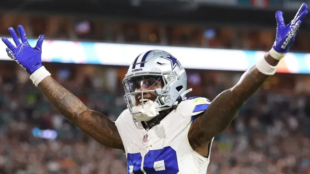 CeeDee Lamb #88 of the Dallas Cowboys celebrates a touchdown during a game against the Miami Dolphins at Hard Rock Stadium on December 24, 2023 in Miami Gardens, Florida.