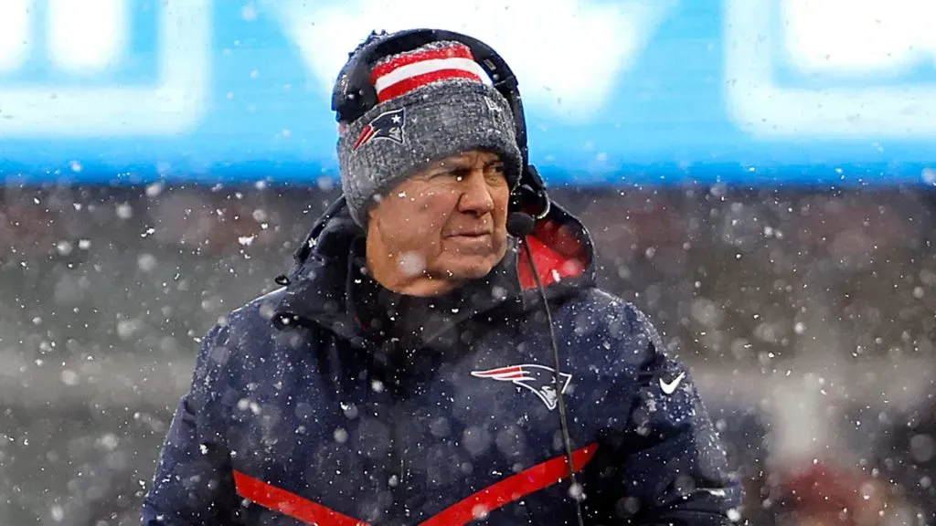 New England Patriots head coach Bill Belichick looks on in the first half at Gillette Stadium on January 07, 2024 in Foxborough, Massachusetts.