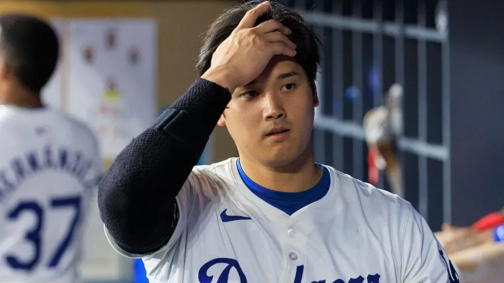 Shohei Ohtani 17 of the Los Angeles Dodgers returns to the dugout after striking out during their MLB, Baseball Herren, USA regular season game against the San Francisco Giants. IMAGO / ZUMA Press Wire
