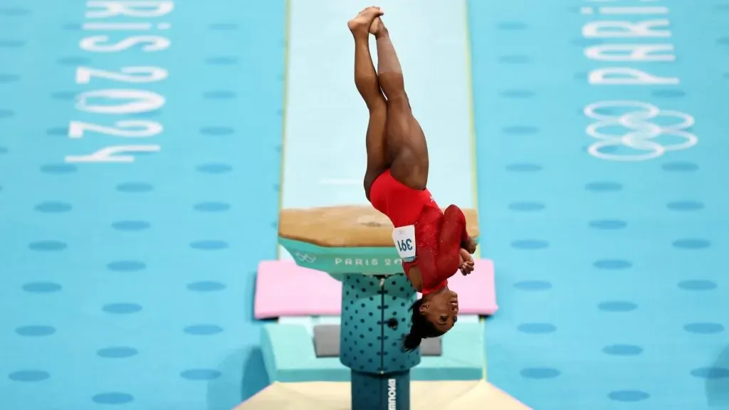 Simone Biles of Team United States competes during the Artistic Gymnastics Women’s Vault Final on day eight of the Olympic Games Paris 2024. (Photo by Jamie Squire/Getty Images)