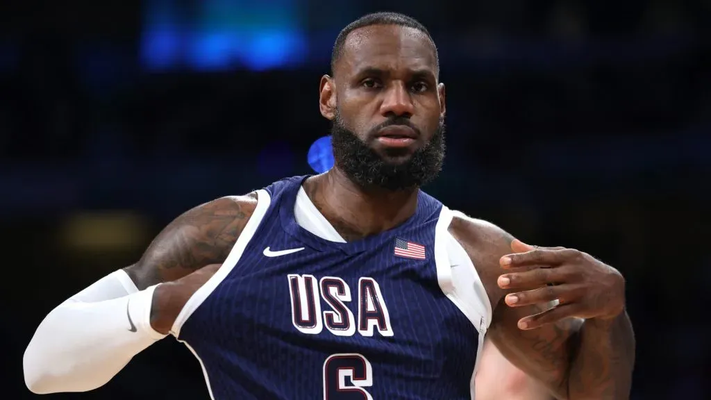 Lebron James #6 of Team United States looks on during the first half of the Men’s Group Phase – Group C game between Serbia and the United States