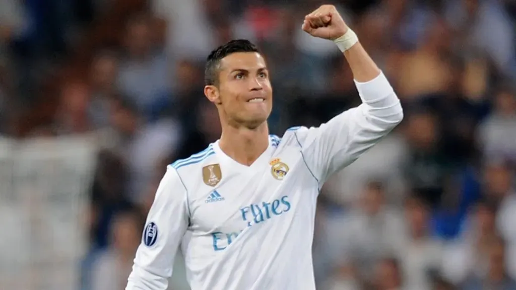 Cristiano Ronaldo of Real Madrid celebrates scoring his sides second goal during the UEFA Champions League group H match between Real Madrid and APOEL Nikosia at Estadio Santiago Bernabeu on September 13, 2017 in Madrid, Spain.