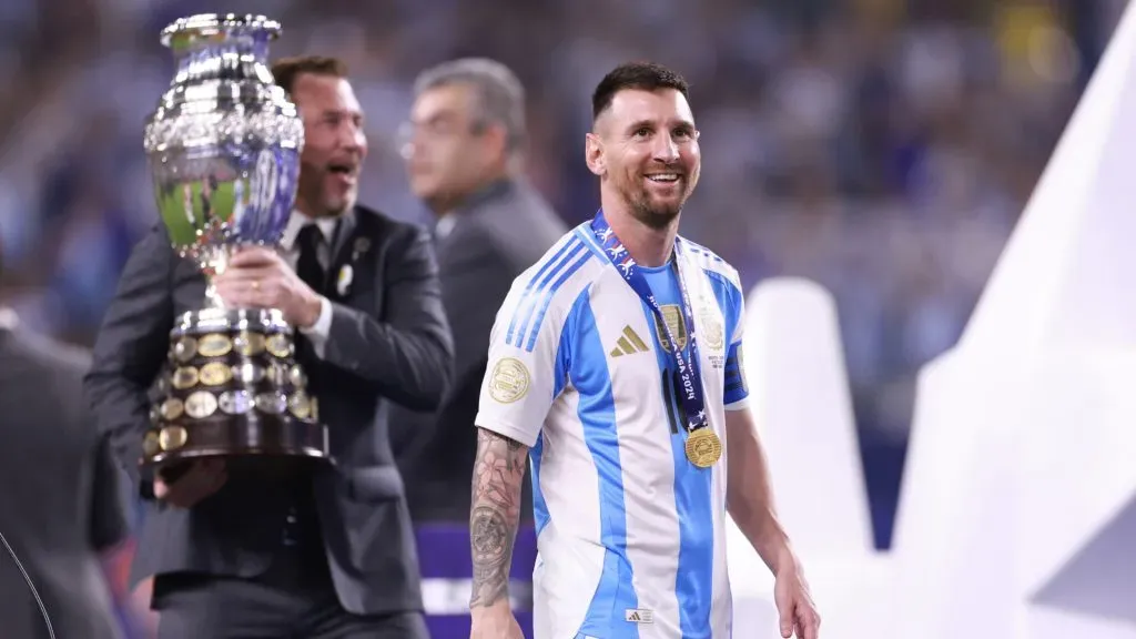 Lionel Messi of Argentina smiles after the team’s victory in the CONMEBOL Copa America 2024 Final match between Argentina and Colombia. Carmen Mandato/Getty Images