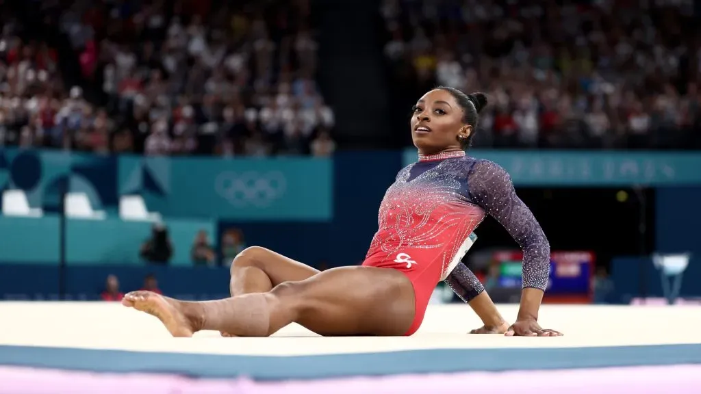 Simone Biles of Team United States competes in the Artistic Gymnastics Women’s Floor Exercise Final. Naomi Baker/Getty Images