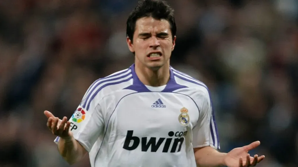 Javier Saviola of Real Madrid reacts after missing a shot on goal during a Copa del Rey 2nd leg match between Real Madrid and Mallorca at the Santiago Bernabeu stadium on January 16, 2008 in Madrid, Spain.