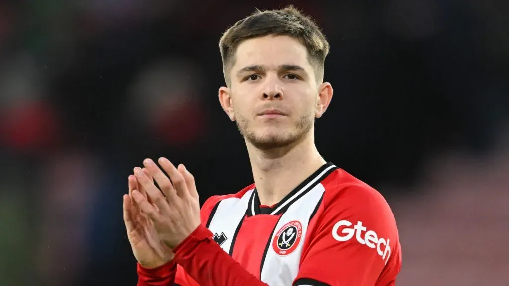 James McAtee of Sheffield United applauds the fans following the team’s defeat during the Premier League match between Sheffield United and West Ham United. Michael Regan/Getty Images