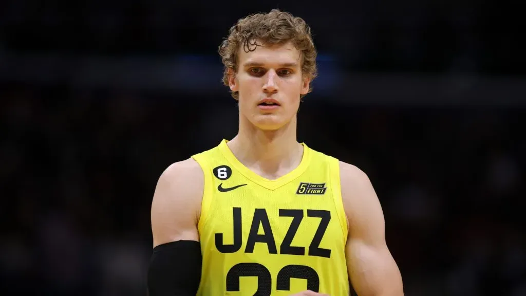 Lauri Markkanen #23 of the Utah Jazz reacts against the New Orleans Pelicans during a game at the Smoothie King Center on October 23, 2022 in New Orleans, Louisiana.