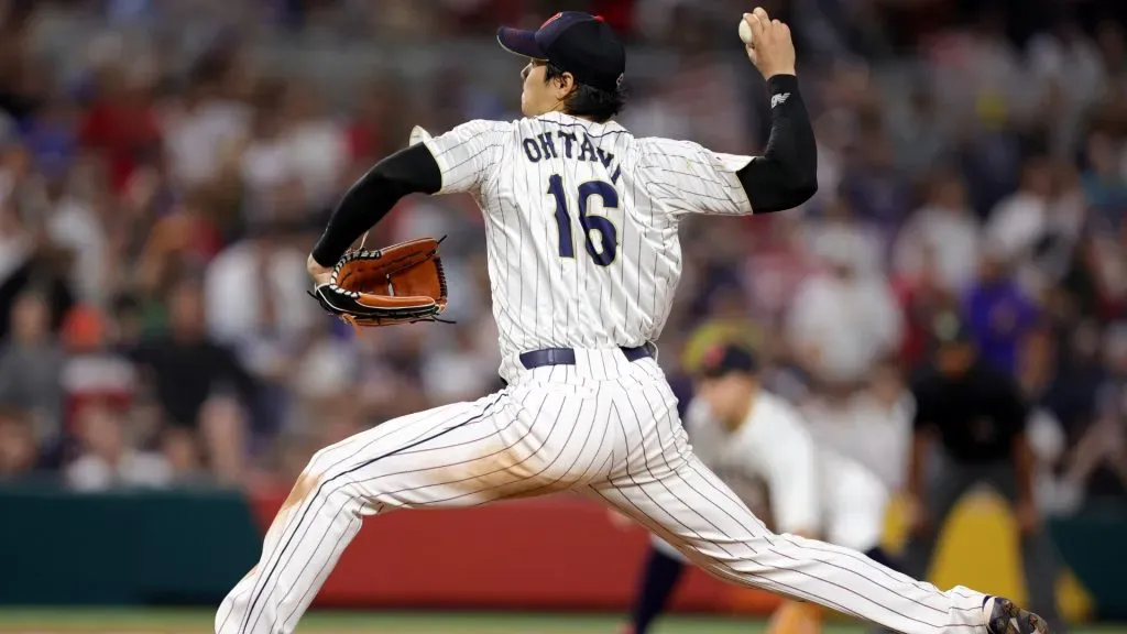 Shohei Ohtani #16 of Team Japan pitches in the ninth inning against Team USA during the World Baseball Classic Championship at loan Depot park on March 21, 2023 in Miami, Florida. (Photo by Megan Briggs/Getty Images)