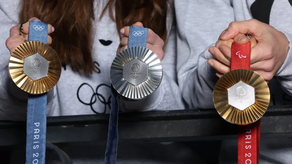 In this image released on February 8, Olympic and Paralympic medals are shown during the unveiling of the Paris 2024 Olympic and Paralympic Games Medals on February 01, 2024 in Paris, France. Paris will host the Summer Olympics from July 26 till August 11, 2024. (Photo by Pascal Le Segretain/Getty Images)