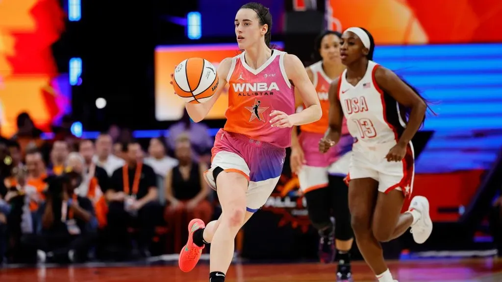 Caitlin Clark #22 of Team WNBA dribbles during the first half against Team USA during the 2024 WNBA All Star Game. Alex Slitz/Getty Images