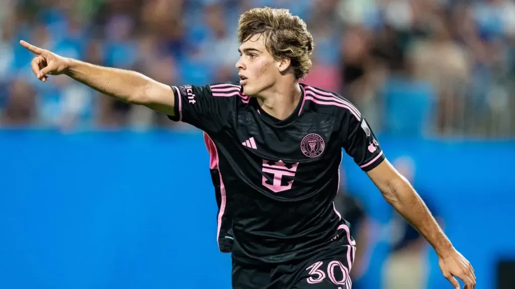 Benjamin Cremaschi #30 of Inter Miami reacts after scoring a goal in the second half against the Charlotte FC during their game at Bank of America Stadium on July 03, 2024 in Charlotte, North Carolina.