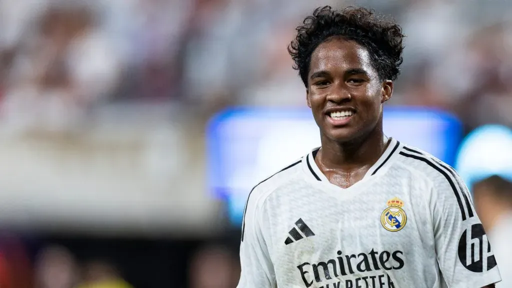 Endrick #16 of Real Madrid in the second half of the pre-season friendly match against FC Barcelona at MetLife Stadium on August 3, 2024 in East Rutherford, New Jersey.