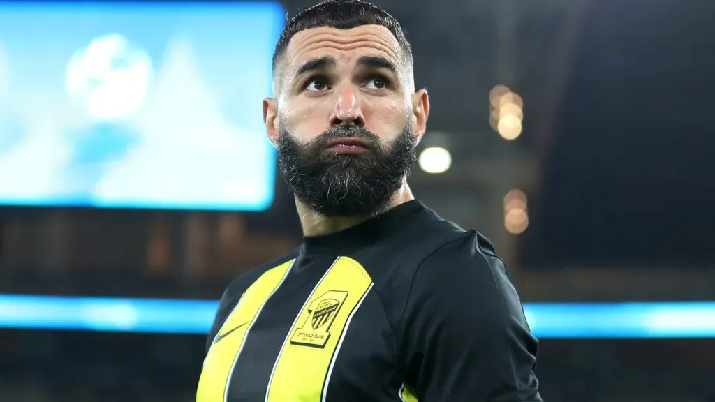 Karim Benzema of Al Ittihad looks on prior to the AFC Champions League Round of 16 2nd Leg match between Al Ittihad and Navbahor at Prince Abdullah Al Faisal Stadium on February 22, 2024 in Jeddah, Saudi Arabia.