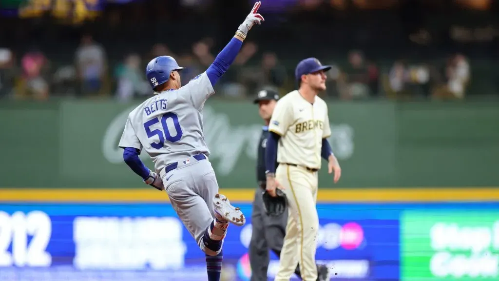 Mookie Betts #50 of the Los Angeles Dodgers runs the bases following a two run home run against the Milwaukee Brewers during the third inning at American Family Field on August 12, 2024 in Milwaukee, Wisconsin. (Photo by Stacy Revere/Getty Images)