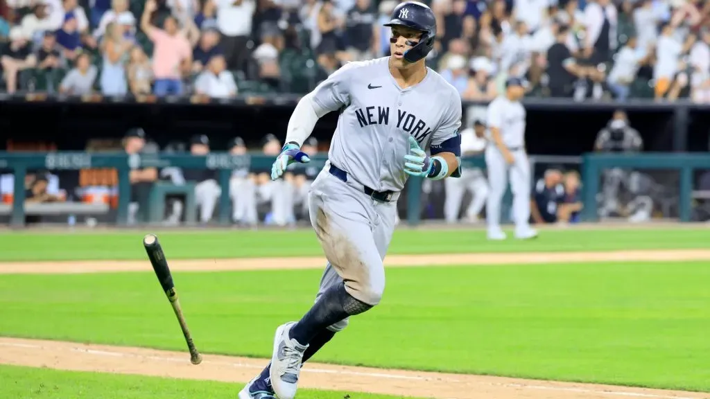 Aaron Judge #99 of the New York Yankees runs the bases after hitting a three-run home run, his 300th career home run, during the eighth inning against the Chicago White Sox at Guaranteed Rate Field on August 14, 2024 in Chicago, Illinois. (Photo by Justin Casterline/Getty Images)