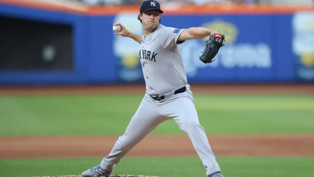 New York Yankees starting pitcher Gerrit Cole 45 is throwing during the first inning of the baseball game against the New York Mets. IMAGO / NurPhoto