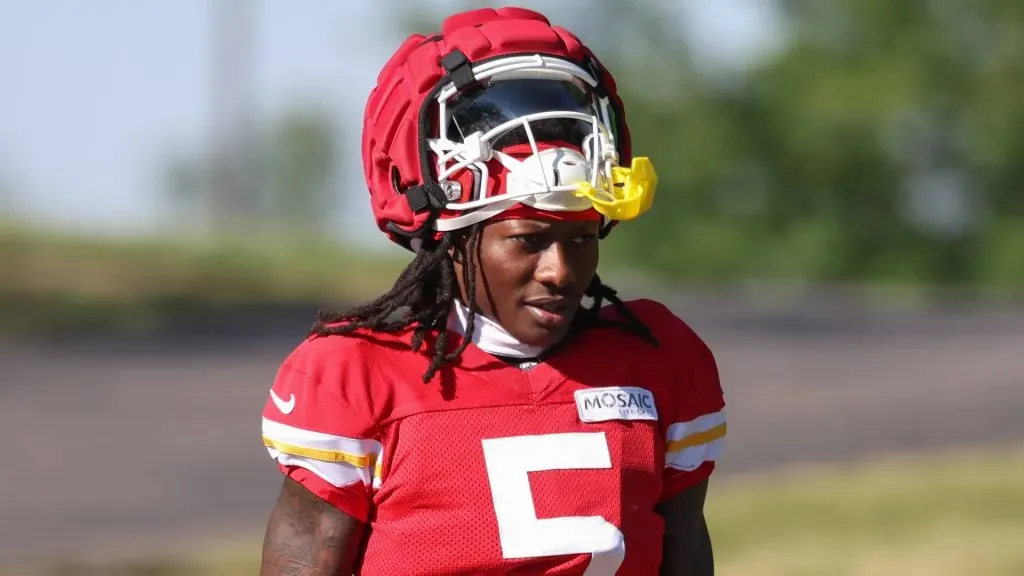 Kansas City Chiefs wide receiver Marquise Brown (5) during training camp on August 2, 2024 at Missouri Western State University in St. Joseph, MO.