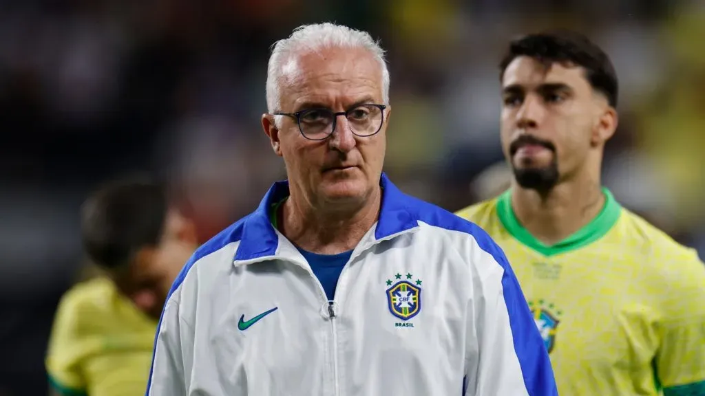 Head coach Dorival Junior of Brazil looks dejected after being eliminated from the tournament following the CONMEBOL Copa America 2024 quarterfinal match between Uruguay and Brazil at Allegiant Stadium on July 06, 2024 in Las Vegas, Nevada.