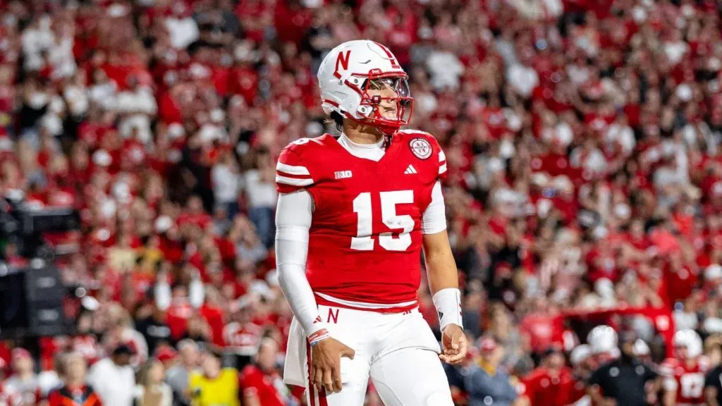 Nebraska Cornhuskers quarterback Dylan Raiola (15) in action during a NCAA, College League, USA Division 1 football game between Colorado Buffalos and the Nebraska Cornhuskers at Memorial Stadium in Lincoln, NE