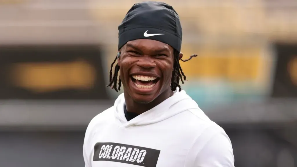 Travis Hunter #12 of the Colorado Buffaloes reacts while warming up prior to the game against the North Dakota State Bison at Folsom Field on August 29, 2024 in Boulder, Colorado.