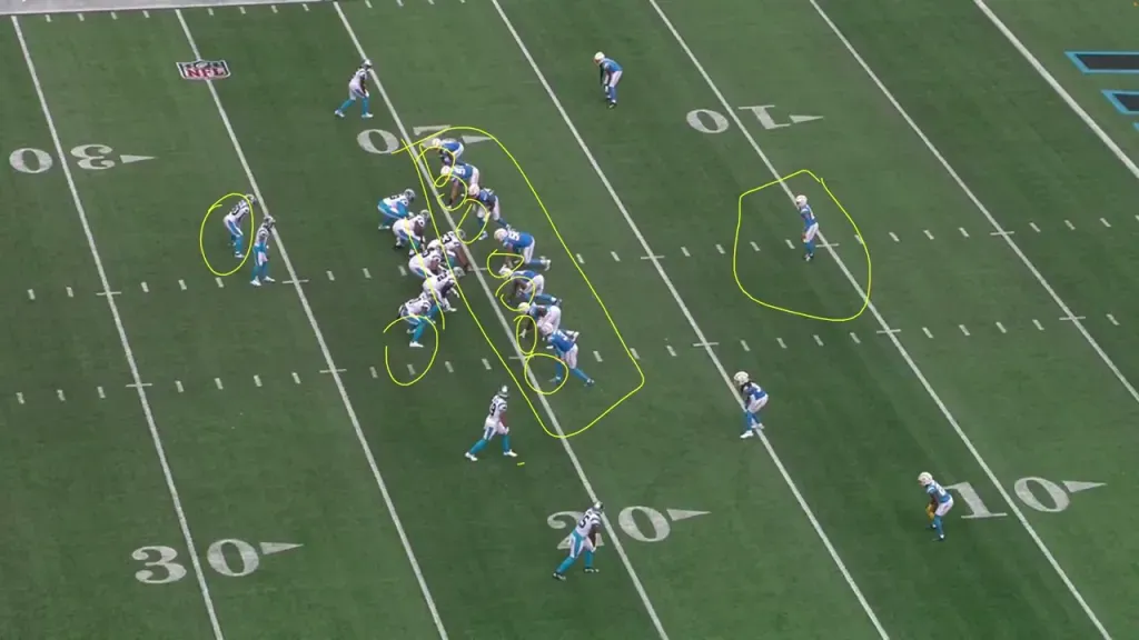 Young with full protection but rushed a pass to the sideline.