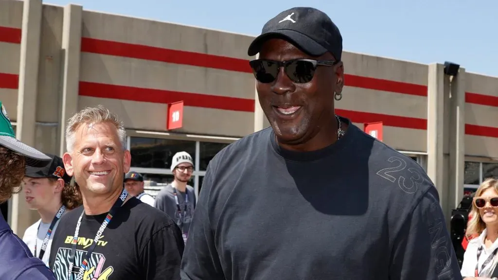 Michael Jordan walks in the garage area prior to the running of the NASCAR, Motorsport, USA Cup Series Quaker State 400. IMAGO / Icon Sportswire.