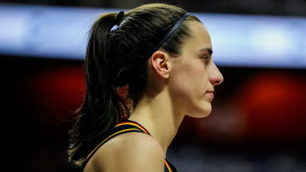 Caitlin Clark #22 of the Indiana Fever looks on during the second half of a first-round WNBA playoff game against the Connecticut Sun (Joe Buglewicz/Getty Images)