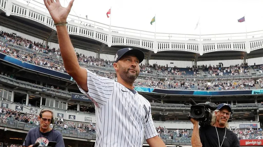 Derek Jeter is introduced during New York Yankees Old Timer’s Day prior to a game against the Milwaukee Brewers at Yankee Stadium on September 9, 2023 in the Bronx borough of New York City.