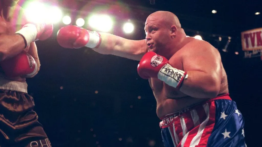 Butterbean throws a right punch during the fight against Ken Craven at the Mandalay Bay Resort in Las Vegas, Nevada. Butterbean defeated Craven by a TKO in the third round.