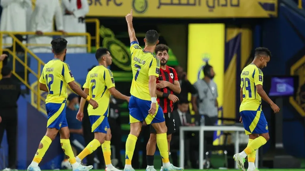 Cristiano Ronaldo of Al Nassr celebrates after scoring the second goal during the AFC Champions League Elite match between Al Nassr and Al Rayyan at Al Awwal Park in Riyadh, Saudi Arabia on September 30, 2024. 