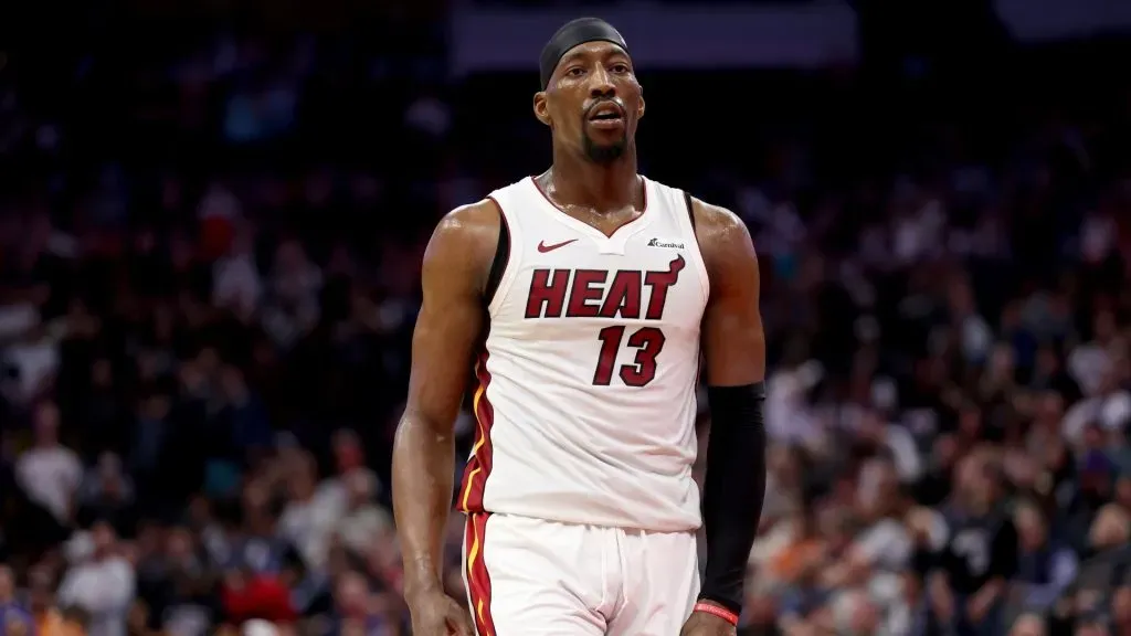 Bam Adebayo #13 of the Miami Heat stands on the court during their game against the Sacramento Kings at Golden 1 Center on February 26, 2024 in Sacramento, California.