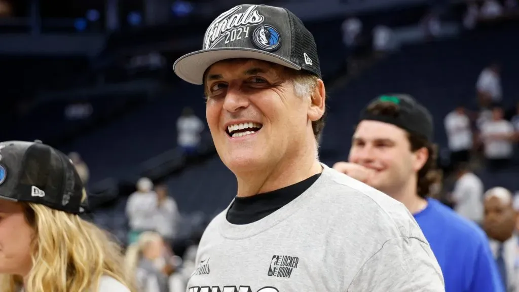 Dallas Mavericks owner Mark Cuban celebrates after a 124-103 victory against the Minnesota Timberwolves in Game Five of the Western Conference Finals at Target Center on May 30, 2024 in Minneapolis, Minnesota. 