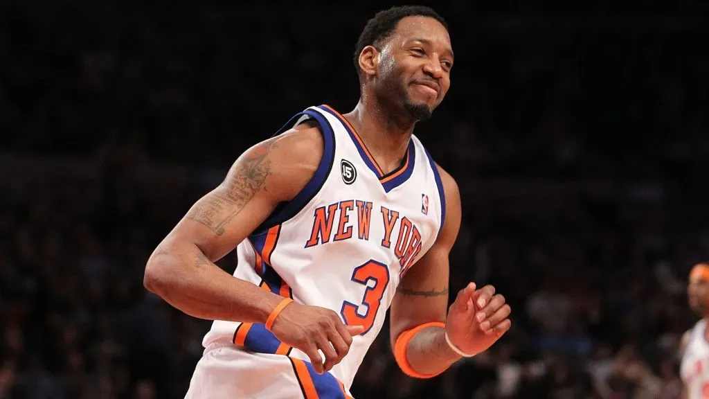  Tracy McGrady #3 of the New York Knicks smiles after making a basket against the Oklahoma City Thunder at Madison Square Garden on February 20, 2010 in New York, New York. 