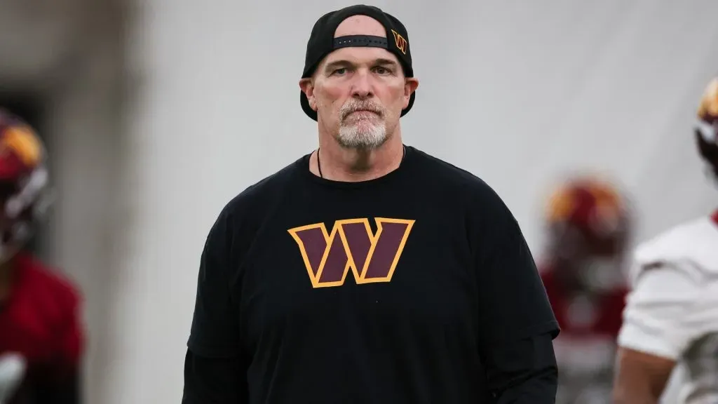 Head coach Dan Quinn of the Washington Commanders looks on during Washington Commanders Rookie Minicamp at OrthoVirginia Training Center on May 10, 2024. (Source: Scott Taetsch/Getty Images)