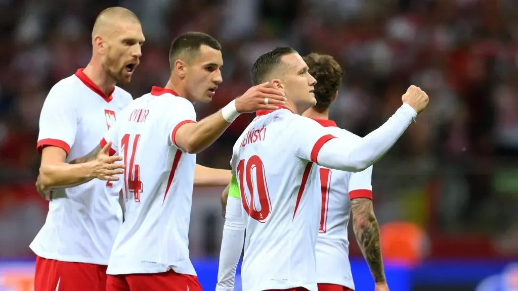 Piotr Zielinski of Poland celebrates scoring his team&#039;s second goal during the international friendly match between Poland and Ukraine at Stadion Narodowy on June 07, 2024 in Warsaw, Poland.