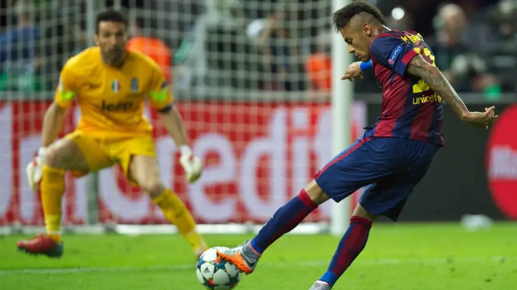 Neymar scores for Barcelona against Juventus at the 2015 UEFA Champions League final. IMAGO