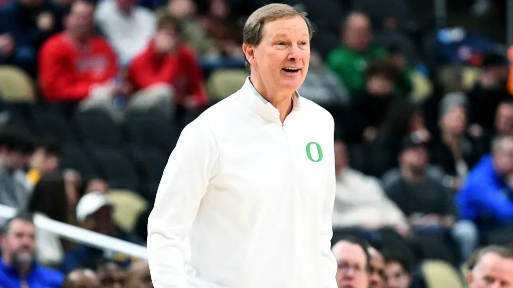 Head coach Dana Altman of the Oregon Ducks looks on during the second half of a game against the Creighton Bluejays in the second round of the NCAA Men’s Basketball Tournament in 2024. (Source: Joe Sargent/Getty Images)